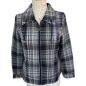 Christopher & Banks Blue Plaid Zip Up Jacket Womens Small Lightweight Fall Layer